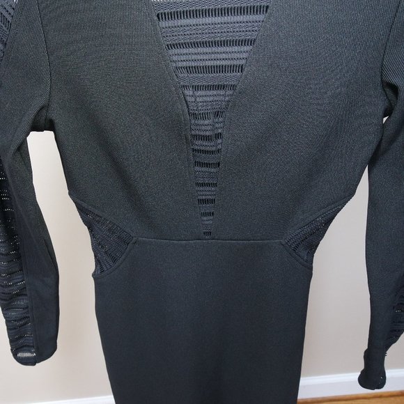 Express Body Con Black Dress with Mesh Detailing - Picture 5 of 8